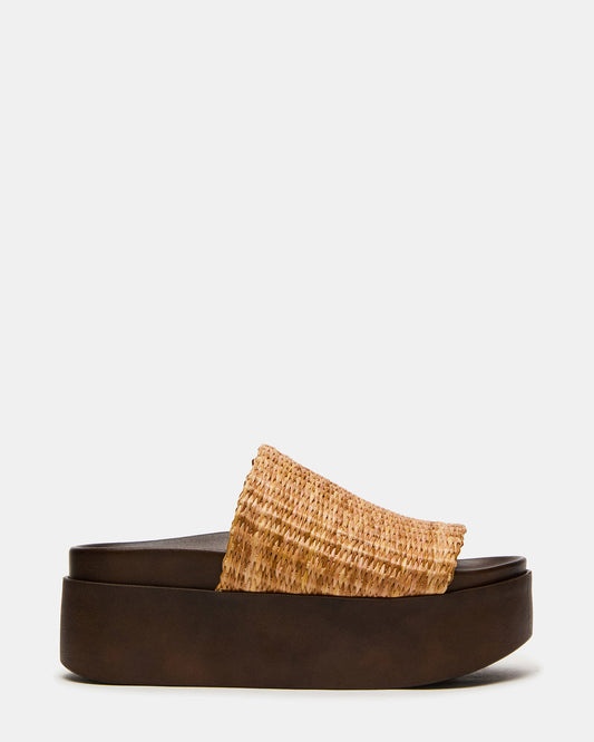 ARWEN Natural Raffia Platform Footbed Slide Chunky Women's Sandal
