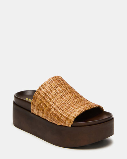 ARWEN Natural Raffia Platform Footbed Slide Chunky Women's Sandal