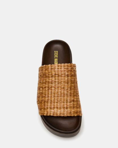 ARWEN Natural Raffia Platform Footbed Slide Chunky Women's Sandal