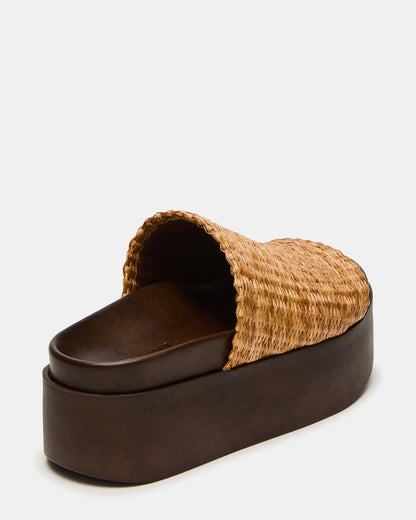 ARWEN Natural Raffia Platform Footbed Slide Chunky Women's Sandal