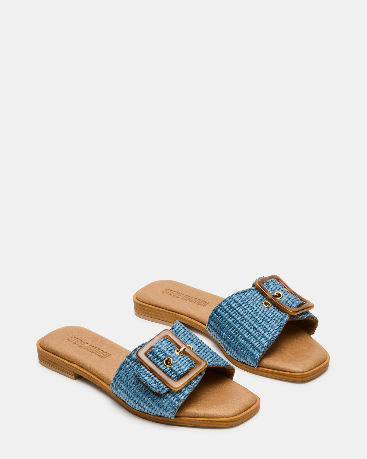 HAPP Blue Square-Toe Raffia Slide Women's Sandal