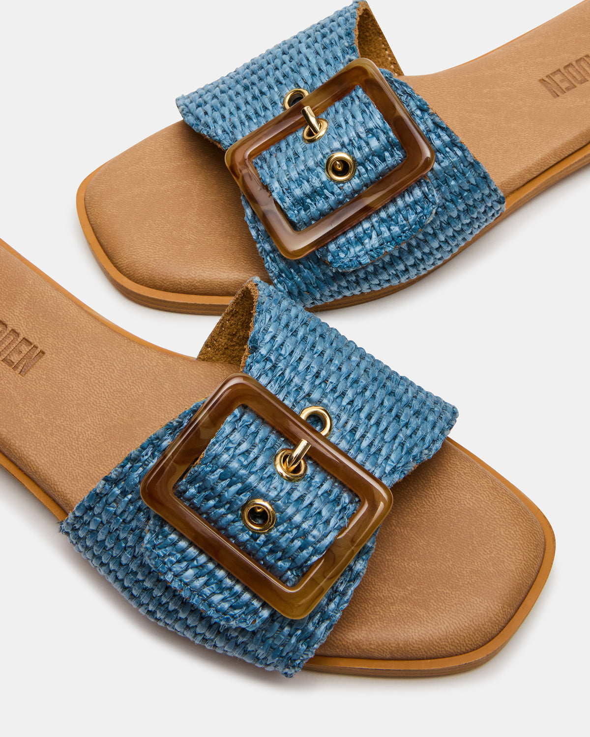 HAPP Blue Square-Toe Raffia Slide Women's Sandal
