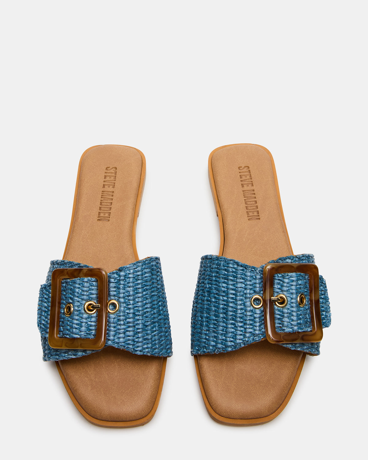 HAPP Blue Square-Toe Raffia Slide Women's Sandal