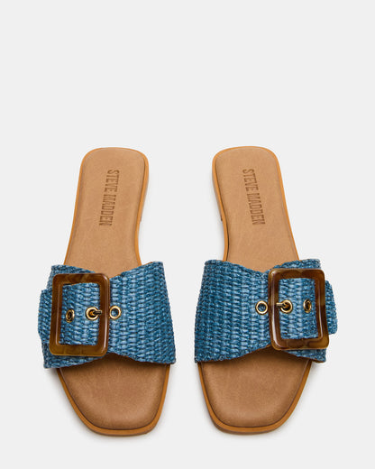 HAPP Blue Square-Toe Raffia Slide Women's Sandal