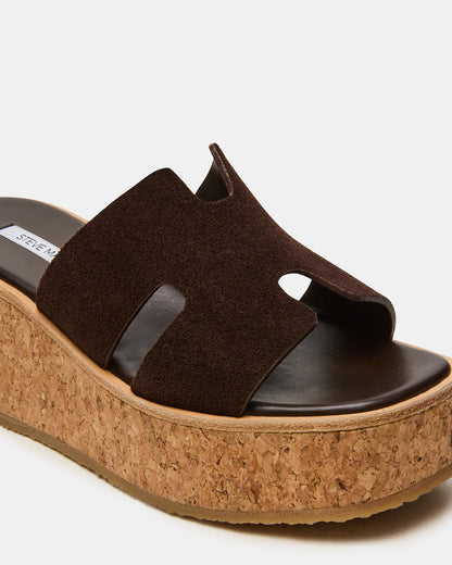 HARMONY Brown Suede Wedge Mule Cork Platform Women's Sandal