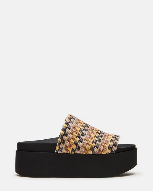 ARWEN Multi Raffia Platform Footbed Slide Chunky Women's Sandal