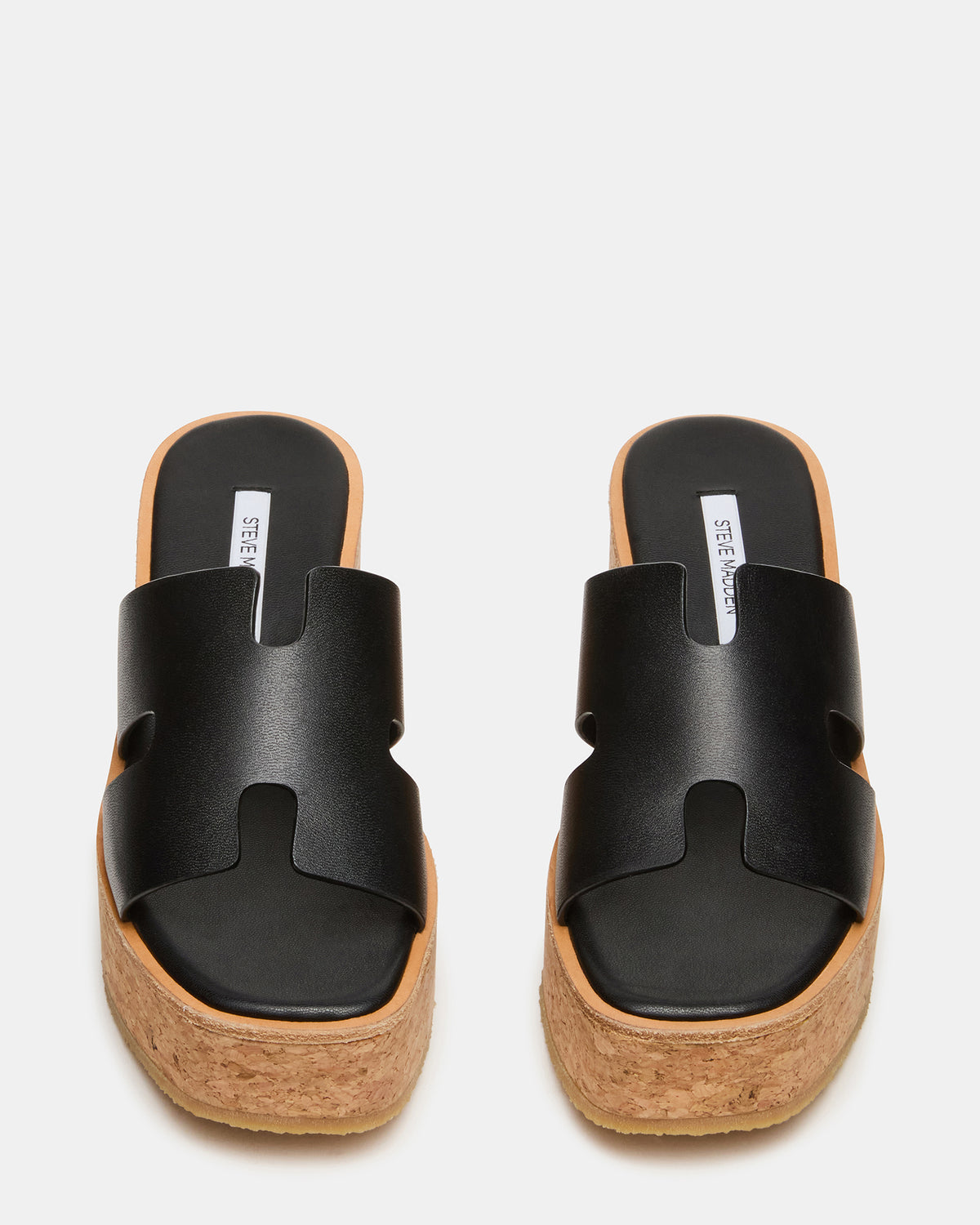 HARMONY Black Leather Wedge Mule Cork Platform Women's Sandal