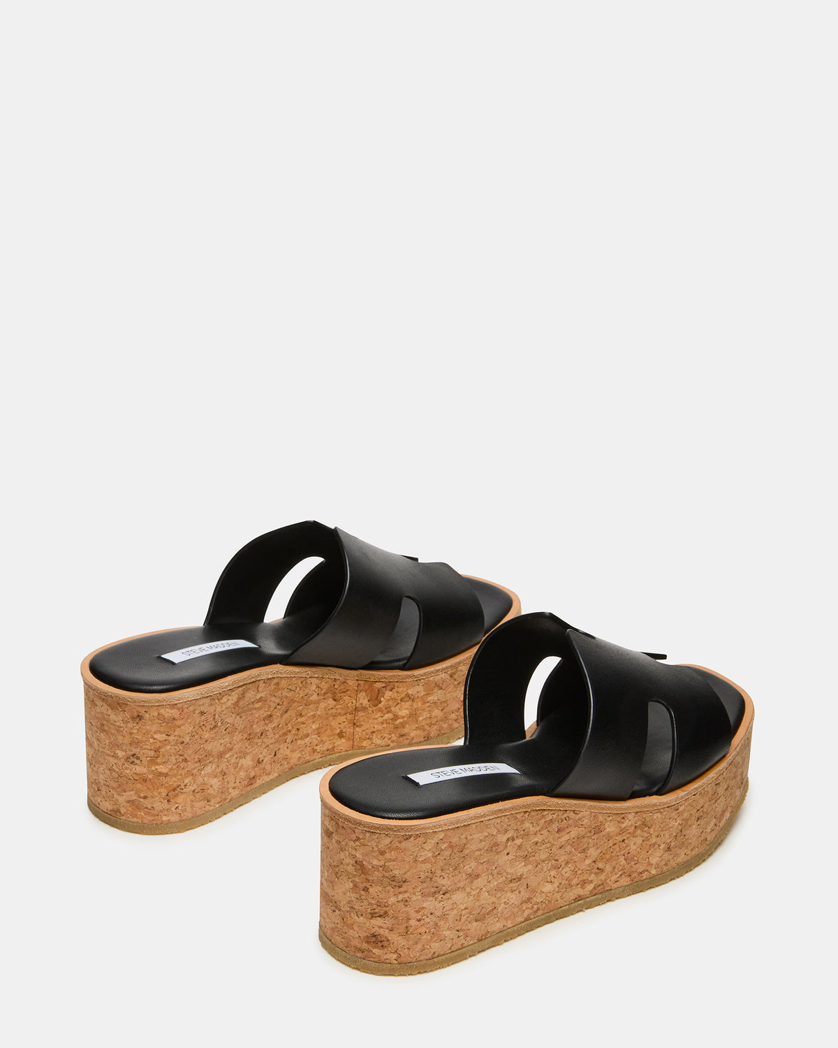 HARMONY Black Leather Wedge Mule Cork Platform Women's Sandal