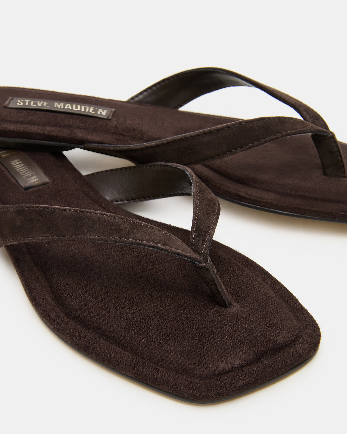 TRELLA Brown Suede Square-Toe Thong Women's Sandal