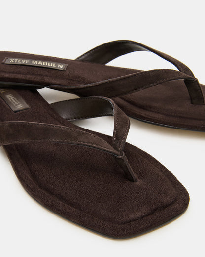 TRELLA Brown Suede Square-Toe Thong Women's Sandal