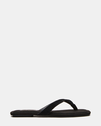 TRELLA Black Suede Square-Toe Thong Women's Sandal