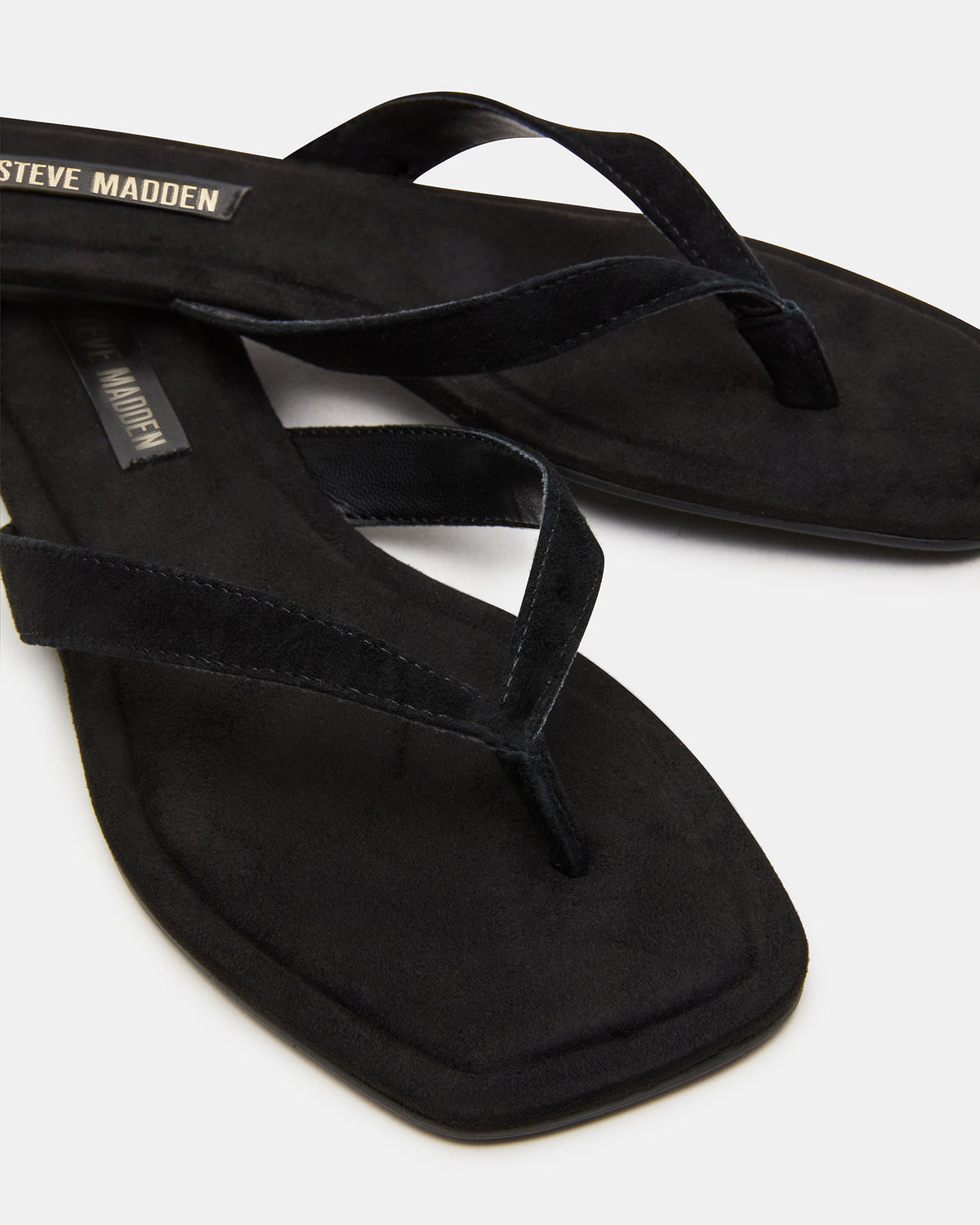 TRELLA Black Suede Square-Toe Thong Women's Sandal