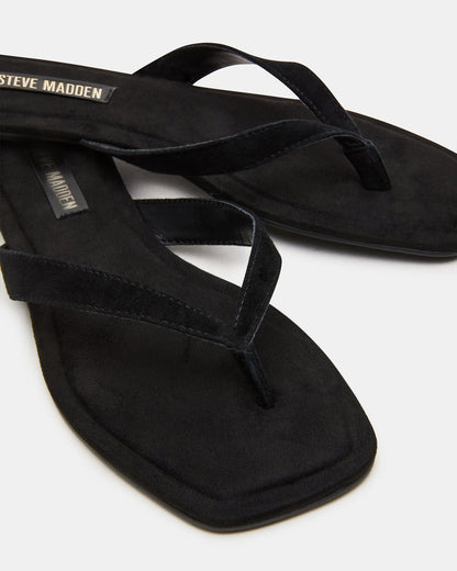 TRELLA Black Suede Square-Toe Thong Women's Sandal