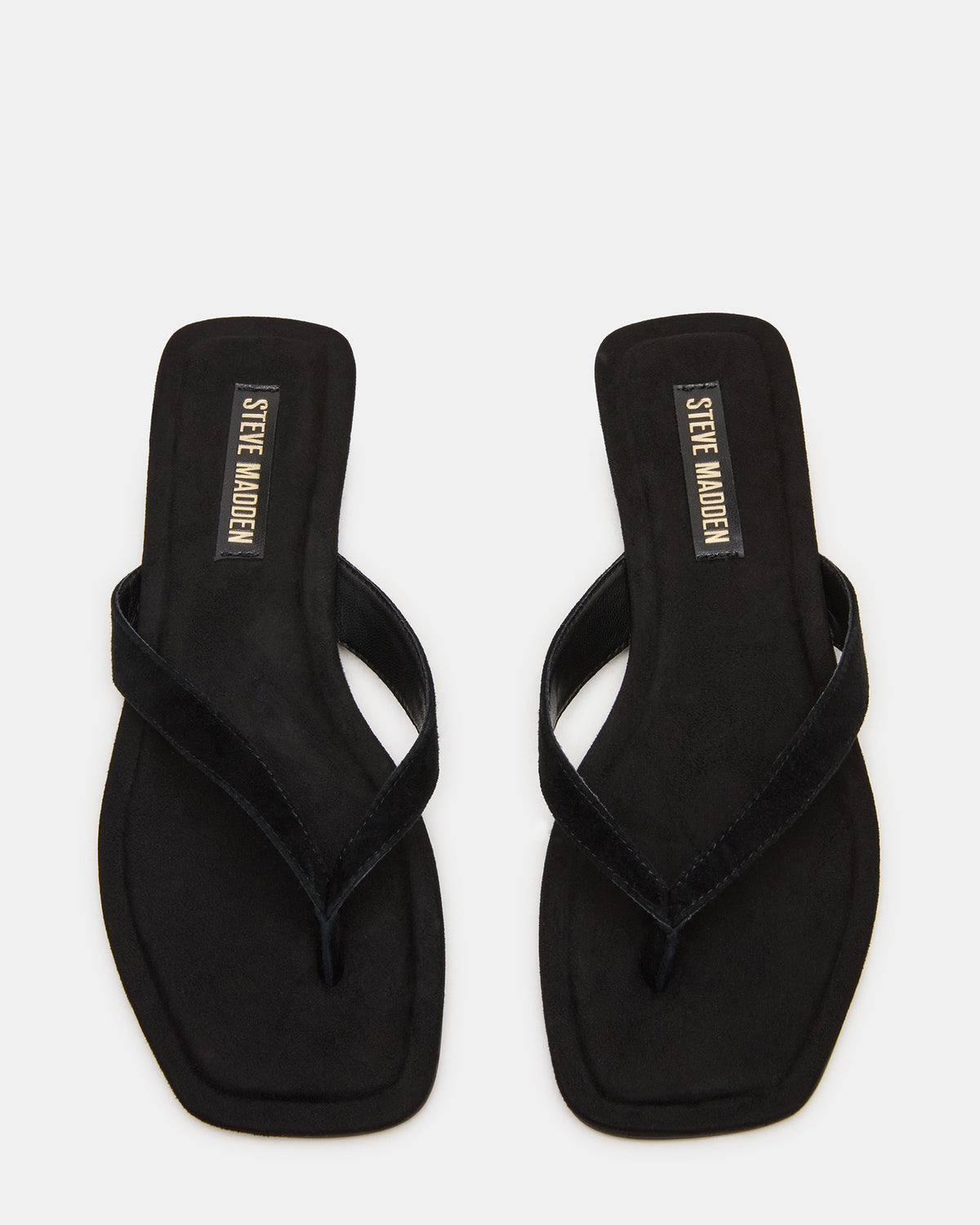 TRELLA Black Suede Square-Toe Thong Women's Sandal