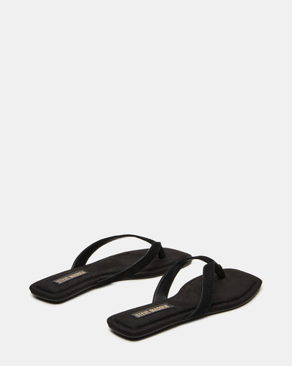 TRELLA Black Suede Square-Toe Thong Women's Sandal