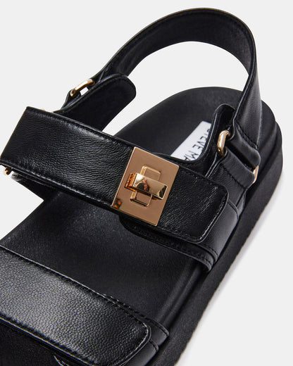 MONA Black Leather Flatform Women's Sandal
