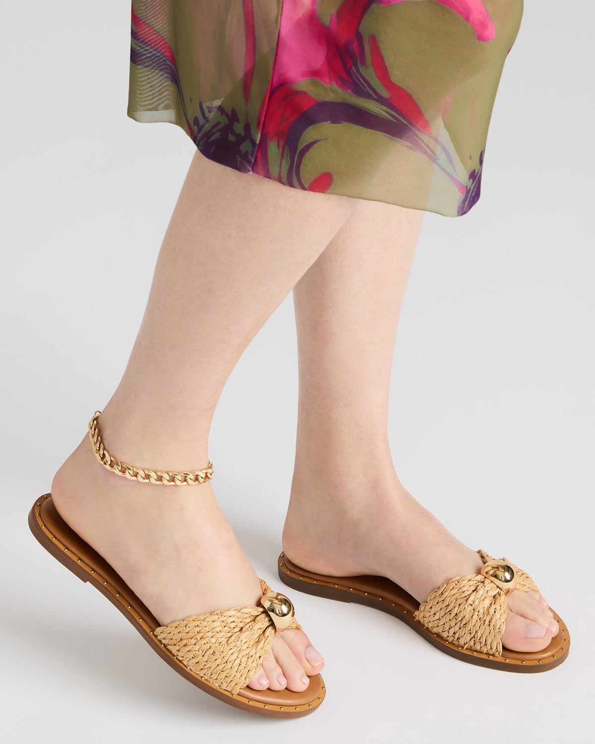 DIPSY Natural Raffia Slide Rounded Toe Women's Sandal