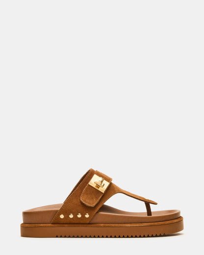 THONA Chestnut Suede Women's Flatform Thong Sandal
