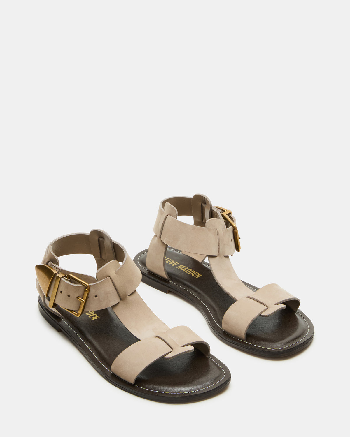 BRAZINN Taupe Nubuck Strappy Flat Sandal Women's Sandal