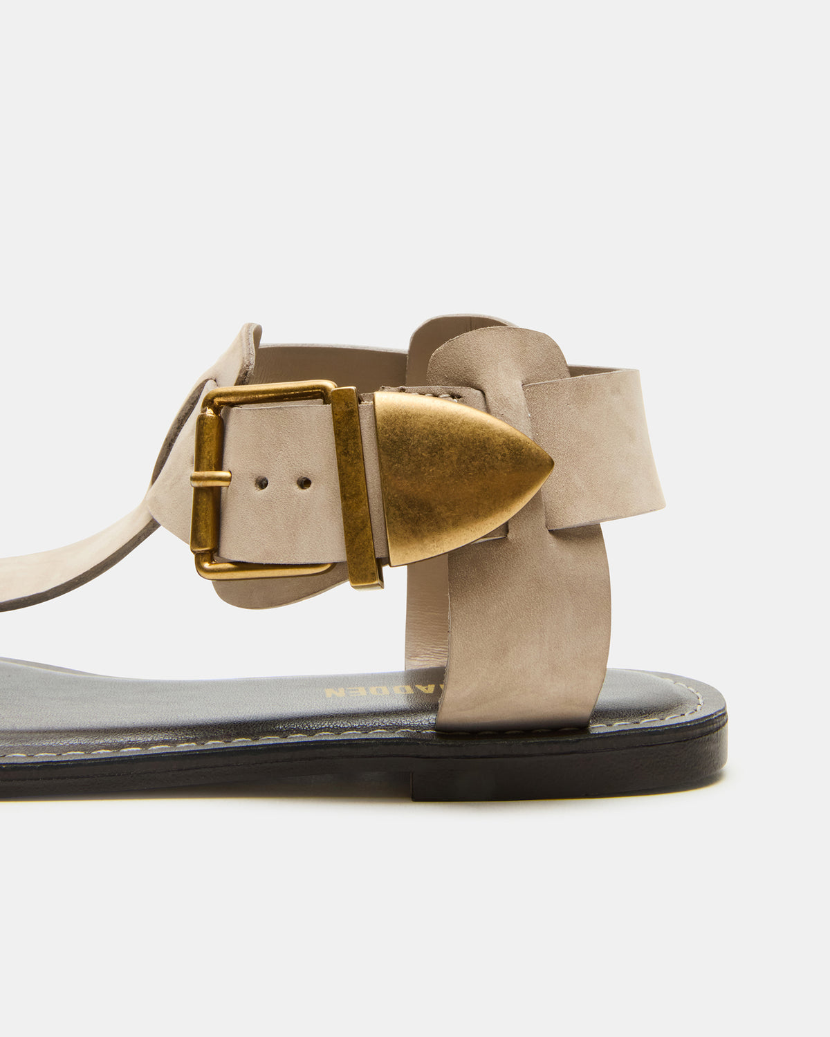 BRAZINN Taupe Nubuck Strappy Flat Sandal Women's Sandal