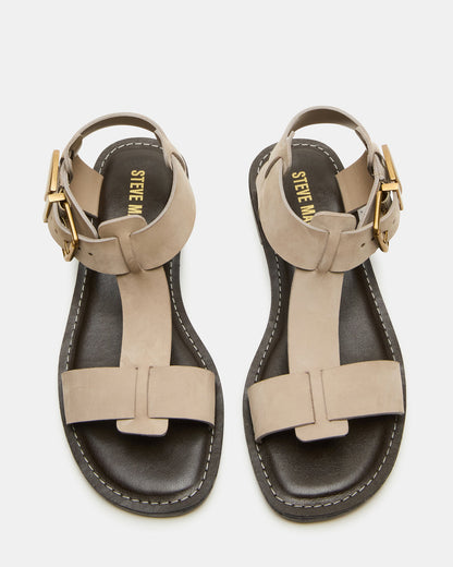 BRAZINN Taupe Nubuck Strappy Flat Sandal Women's Sandal