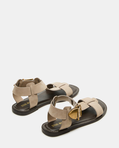 BRAZINN Taupe Nubuck Strappy Flat Sandal Women's Sandal