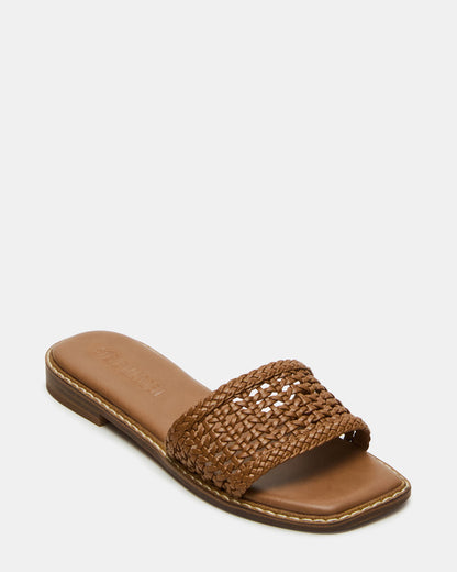 SNIDER Tan Square-Toe Slide Woven Women's Sandal