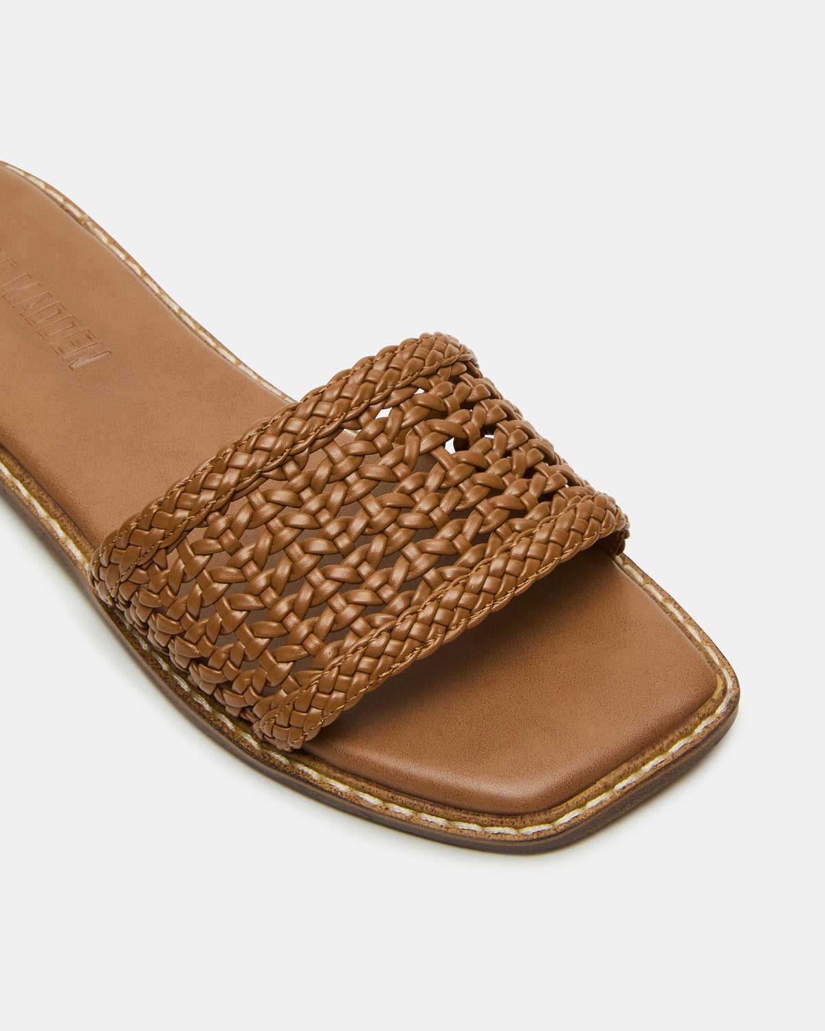 SNIDER Tan Square-Toe Slide Woven Women's Sandal