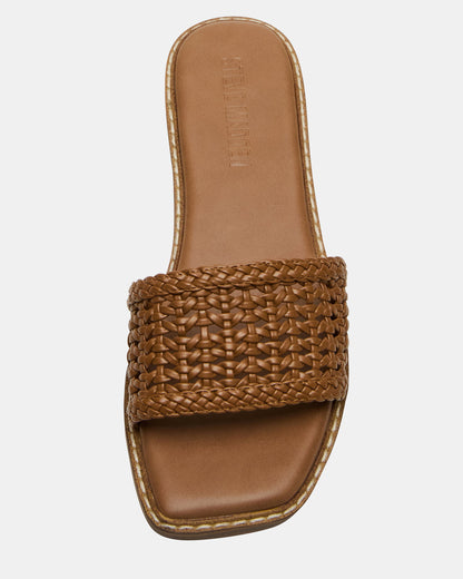 SNIDER Tan Square-Toe Slide Woven Women's Sandal