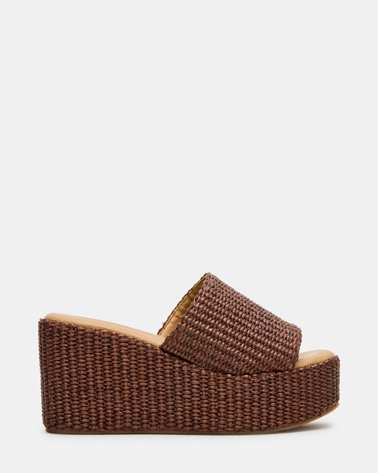 JETTY Brown Raffia Platform Wedge Women's Sandal