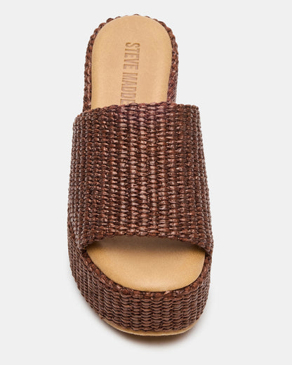 JETTY Brown Raffia Platform Wedge Women's Sandal