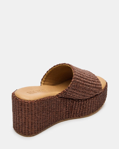 JETTY Brown Raffia Platform Wedge Women's Sandal