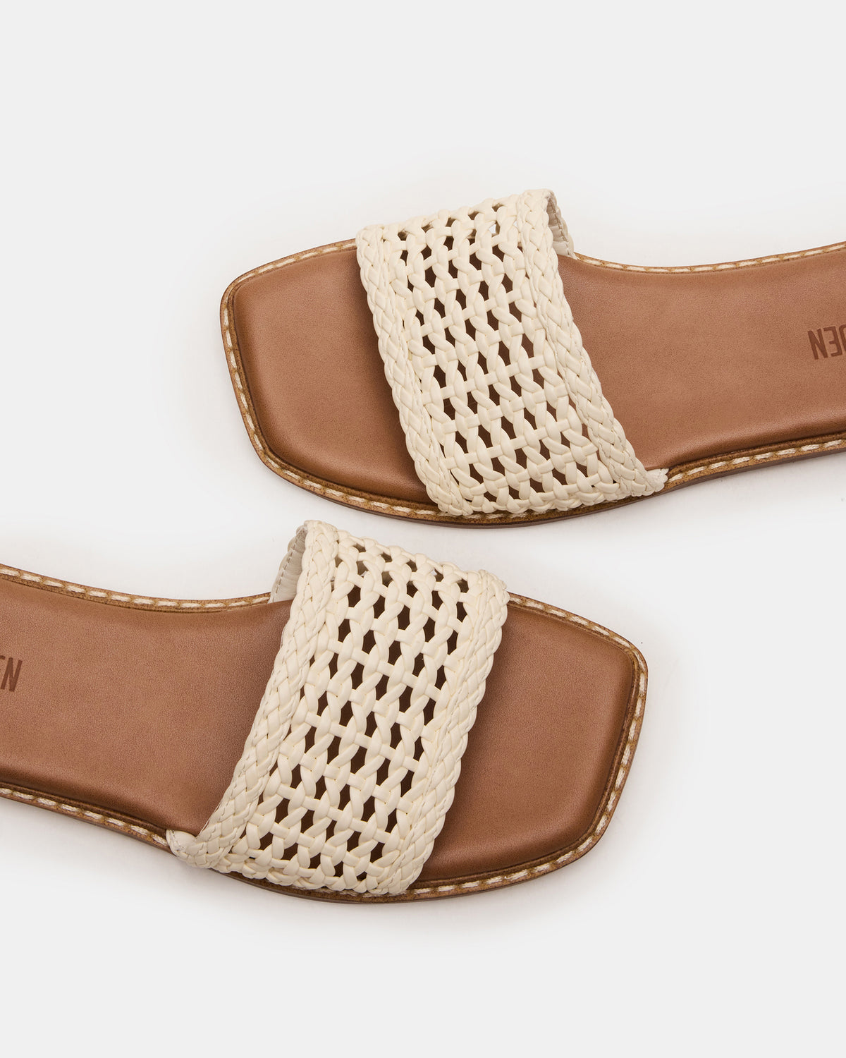 SNIDER White Square-Toe Slide Woven Women's Sandal