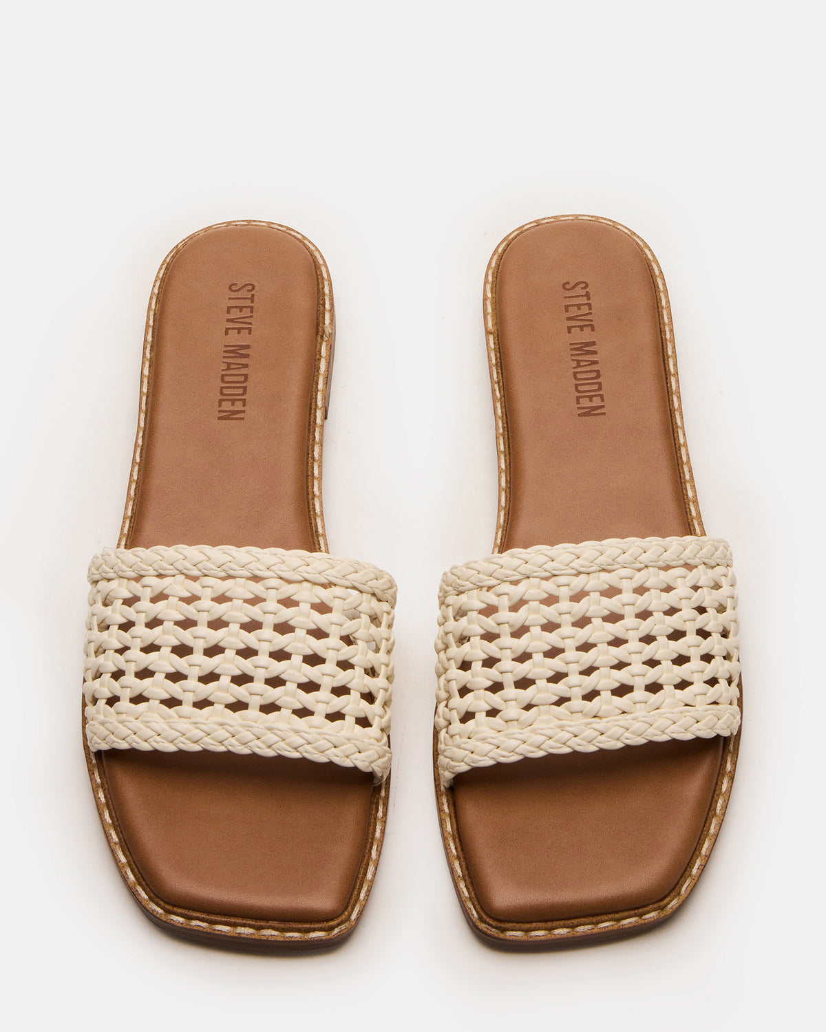 SNIDER White Square-Toe Slide Woven Women's Sandal