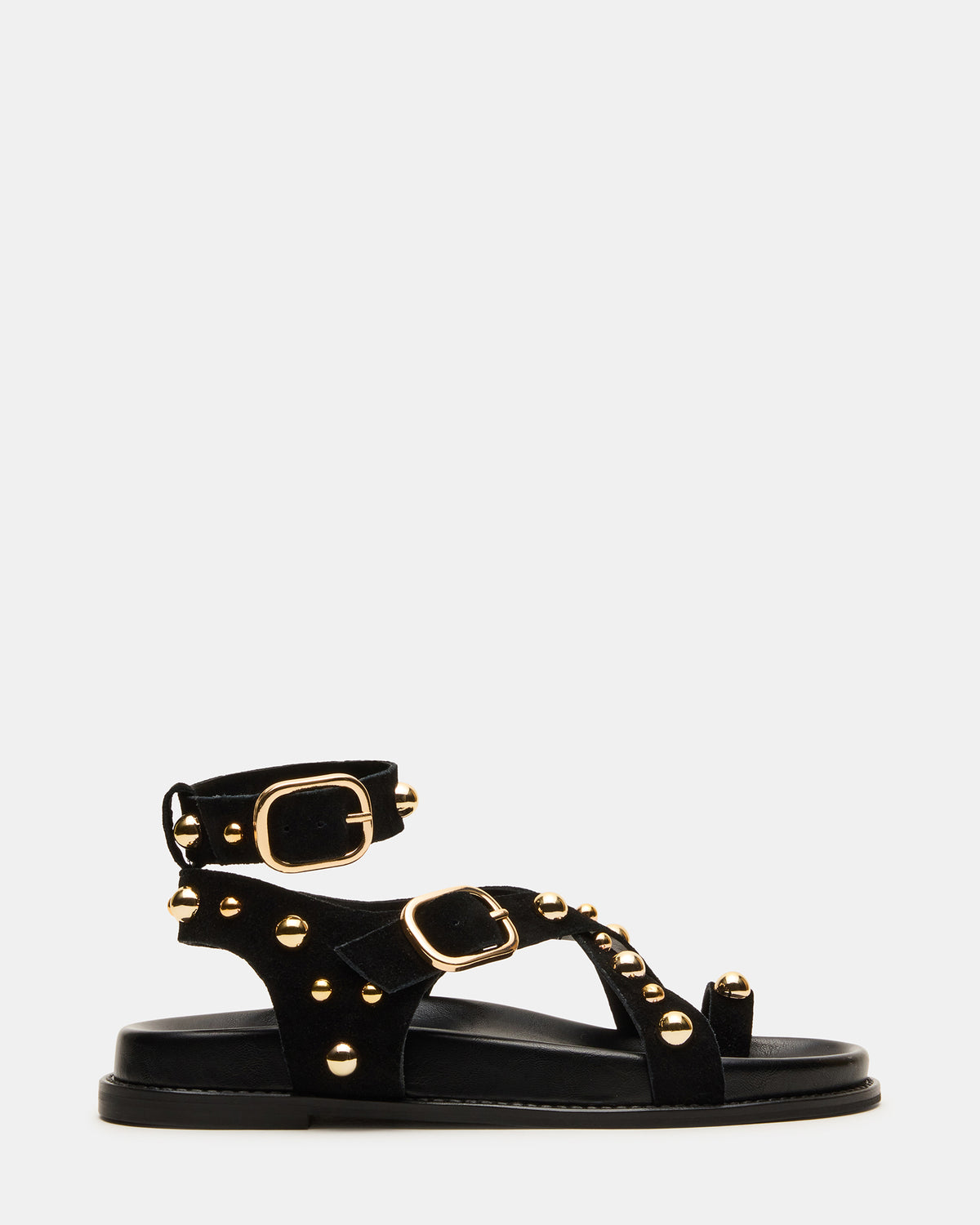 LINEAR Black Suede Strappy Footbed Studded Women's Sandal