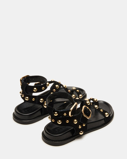 LINEAR Black Suede Strappy Footbed Studded Women's Sandal