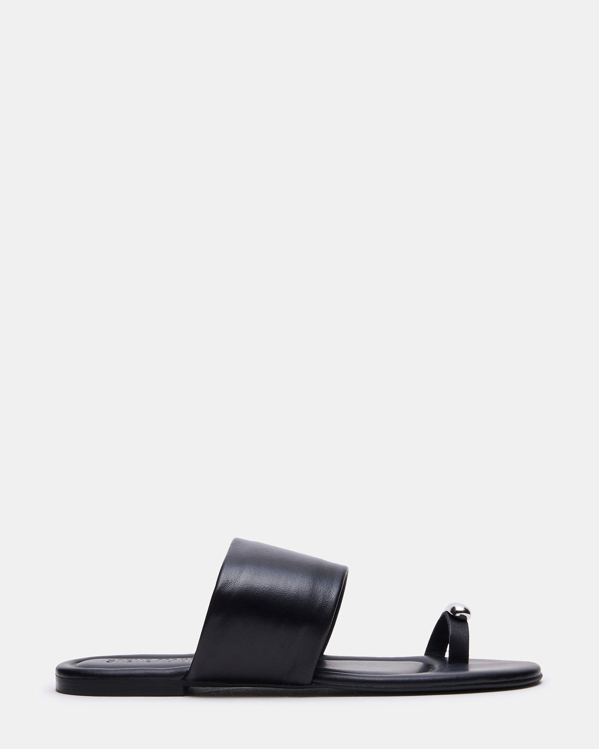 DECADENT Black Leather Rounded-Toe Slide Women's Sandal