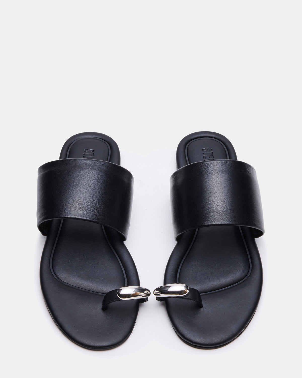 DECADENT Black Leather Rounded-Toe Slide Women's Sandal
