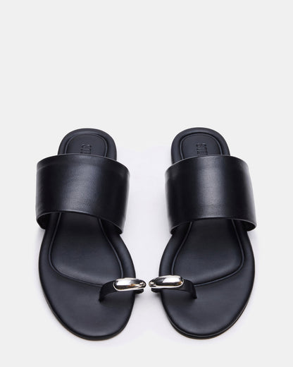 DECADENT Black Leather Rounded-Toe Slide Women's Sandal