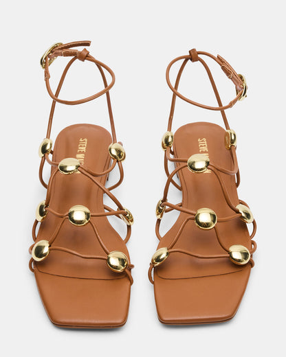 TIDES Cognac Strappy Square-Toe Women's Sandal