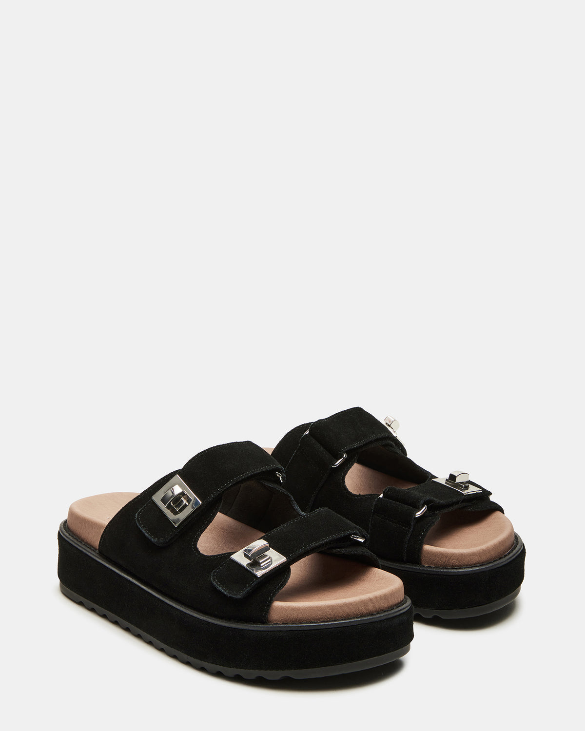 BIGSCHMONA Black/Black Suede Women's Platform Slide Sandal