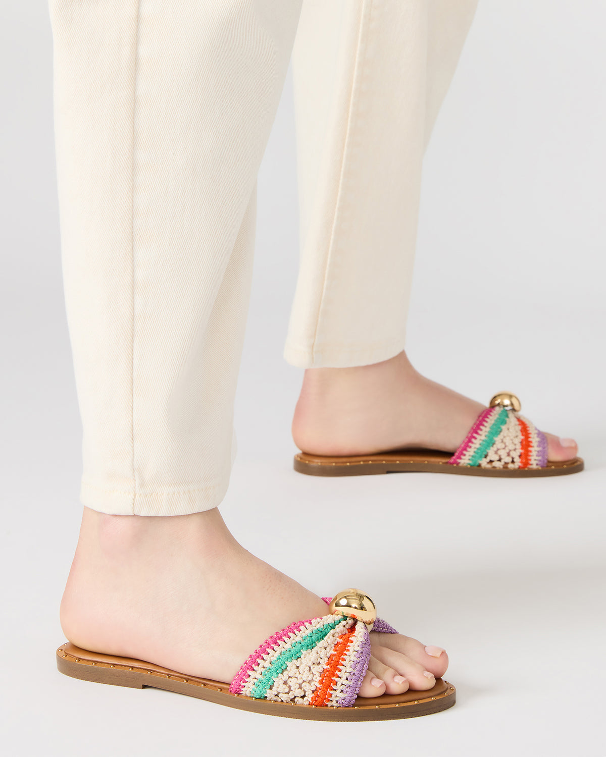 DIPSY Multi Raffia Slide Rounded Toe Women's Sandal