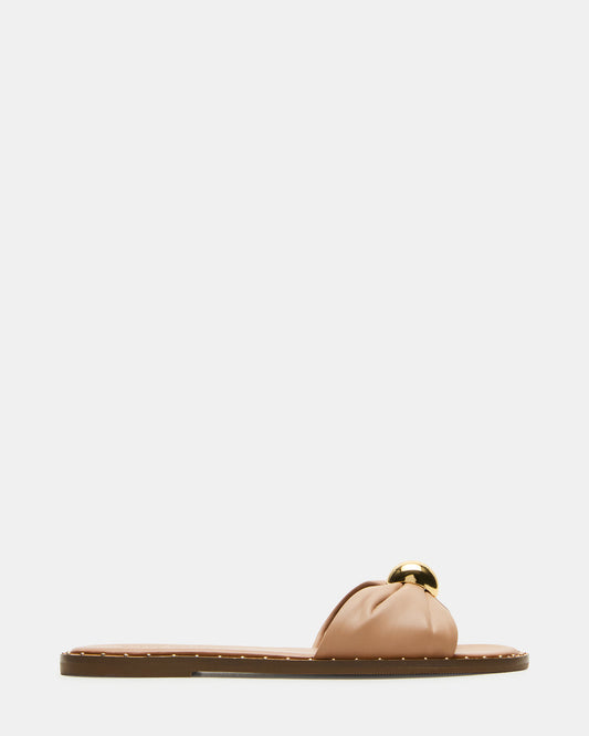 DIPSY Tan Leather Slide Rounded Toe Women's Sandal