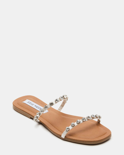 RETREAT Rhinestones Women's Strappy Square-Toe Slide Sandal