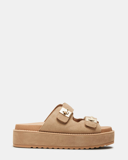 BIGSCHMONA Taupe Suede Women's Platform Slide Sandal