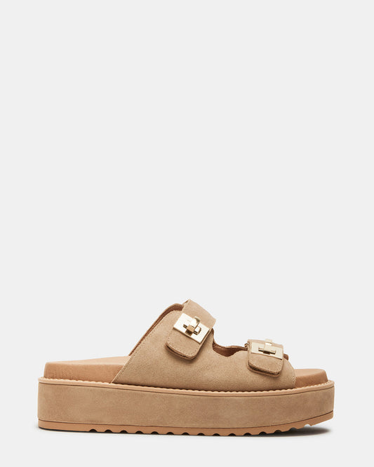 BIGSCHMONA Taupe Suede Women's Platform Slide Sandal