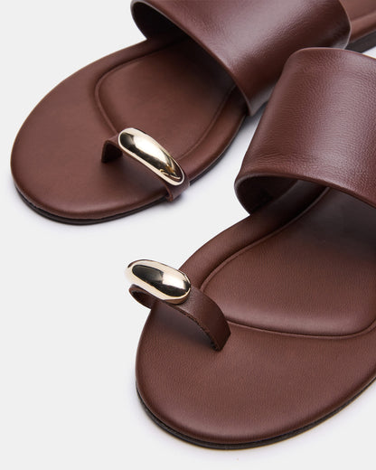 DECADENT Brown Leather Rounded-Toe Slide Women's Sandal