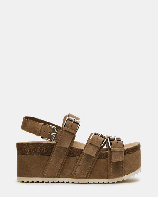 KIWI Taupe Suede Women's Strappy Platform Sandal