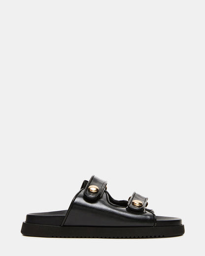 ATHENS Black Leather Slide Footbed Flatform Women's Sandal