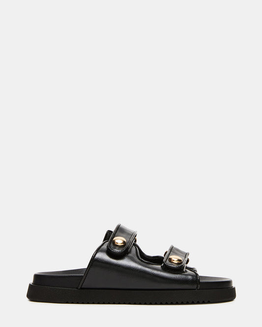 ATHENS Black Leather Slide Footbed Flatform Women's Sandal